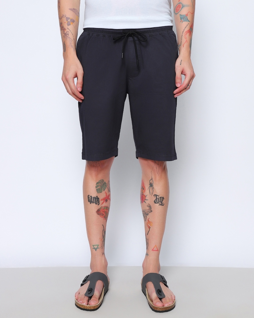 Men's Black Over Dyed Shorts paired with black shirt