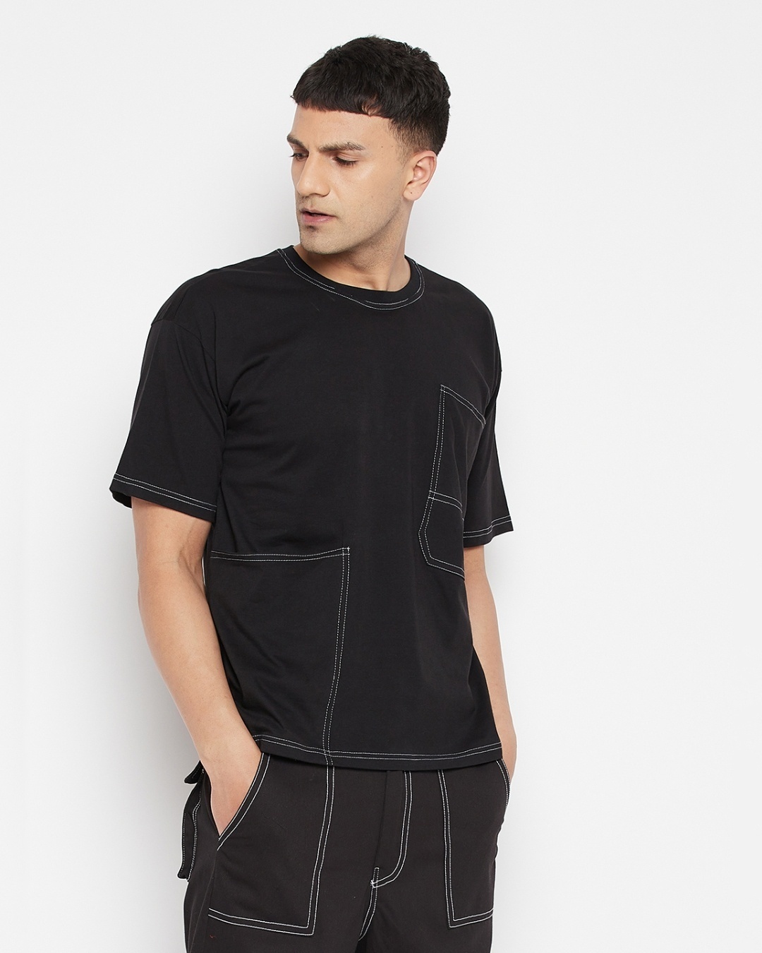 Shop Men's Black Oversized Cotton T-shirt-Back