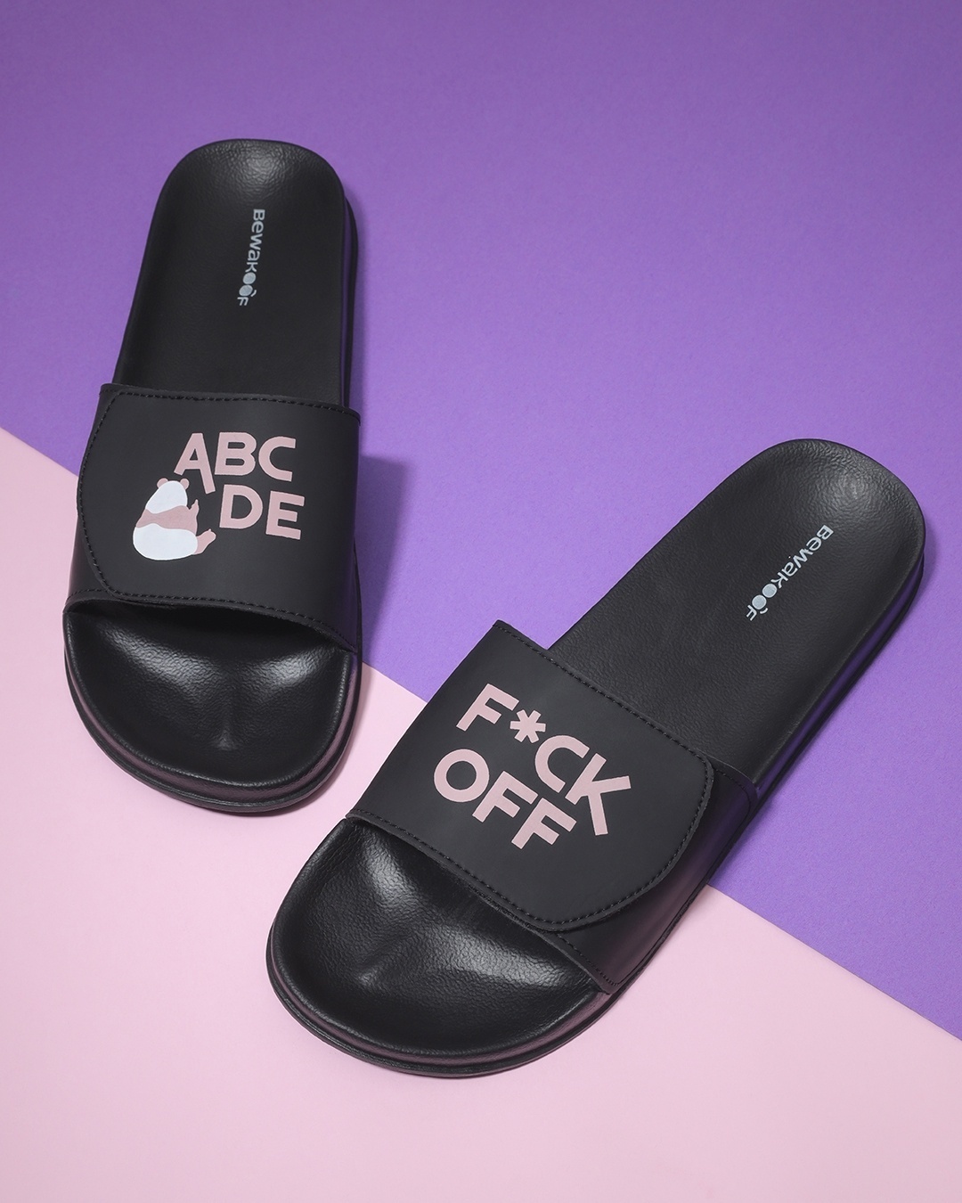 Shop Men's Black Panda ABCD Typography Adjustable Velcro Slider-Front