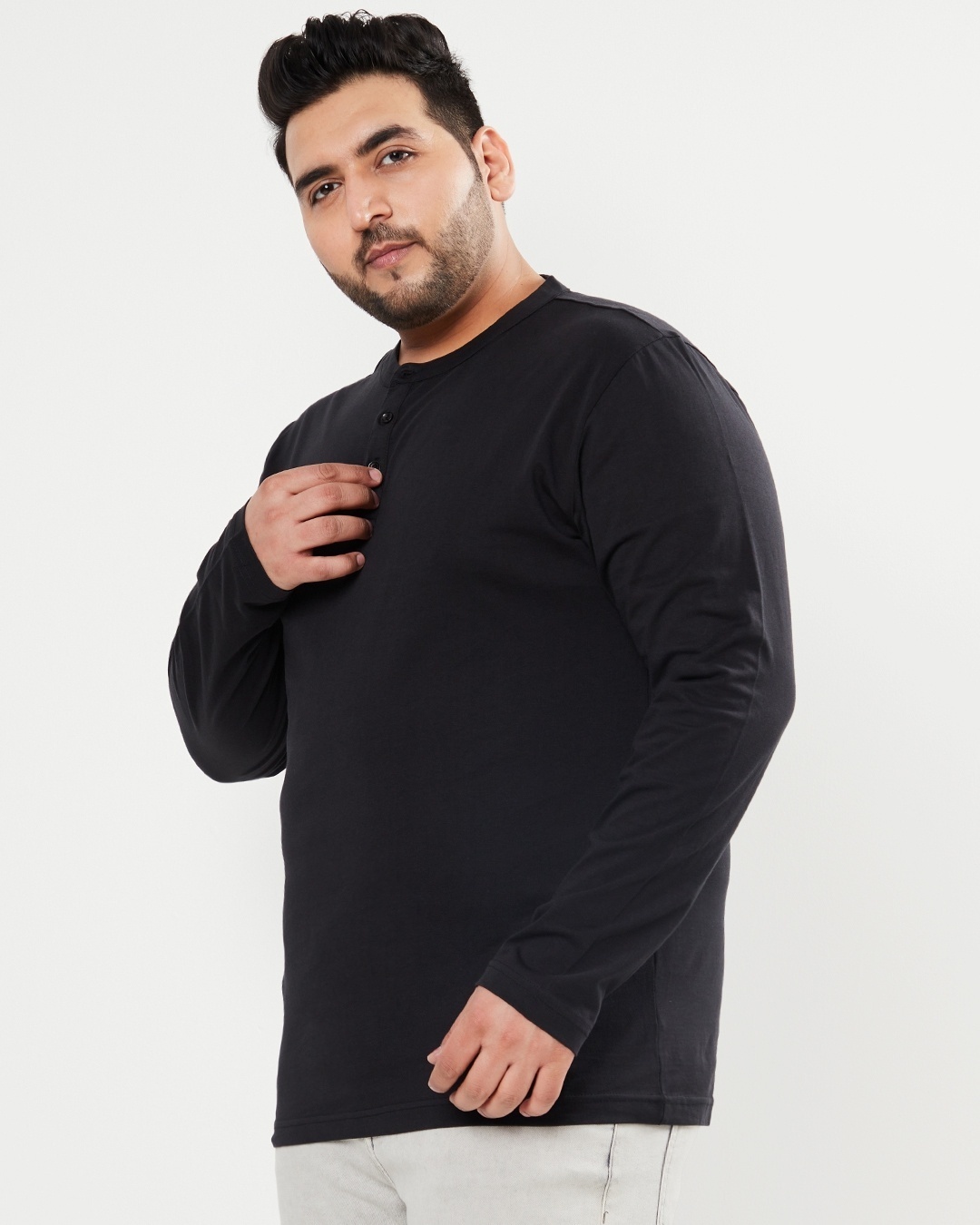 Shop Men's Black Plus Size Henley T-shirt-Back