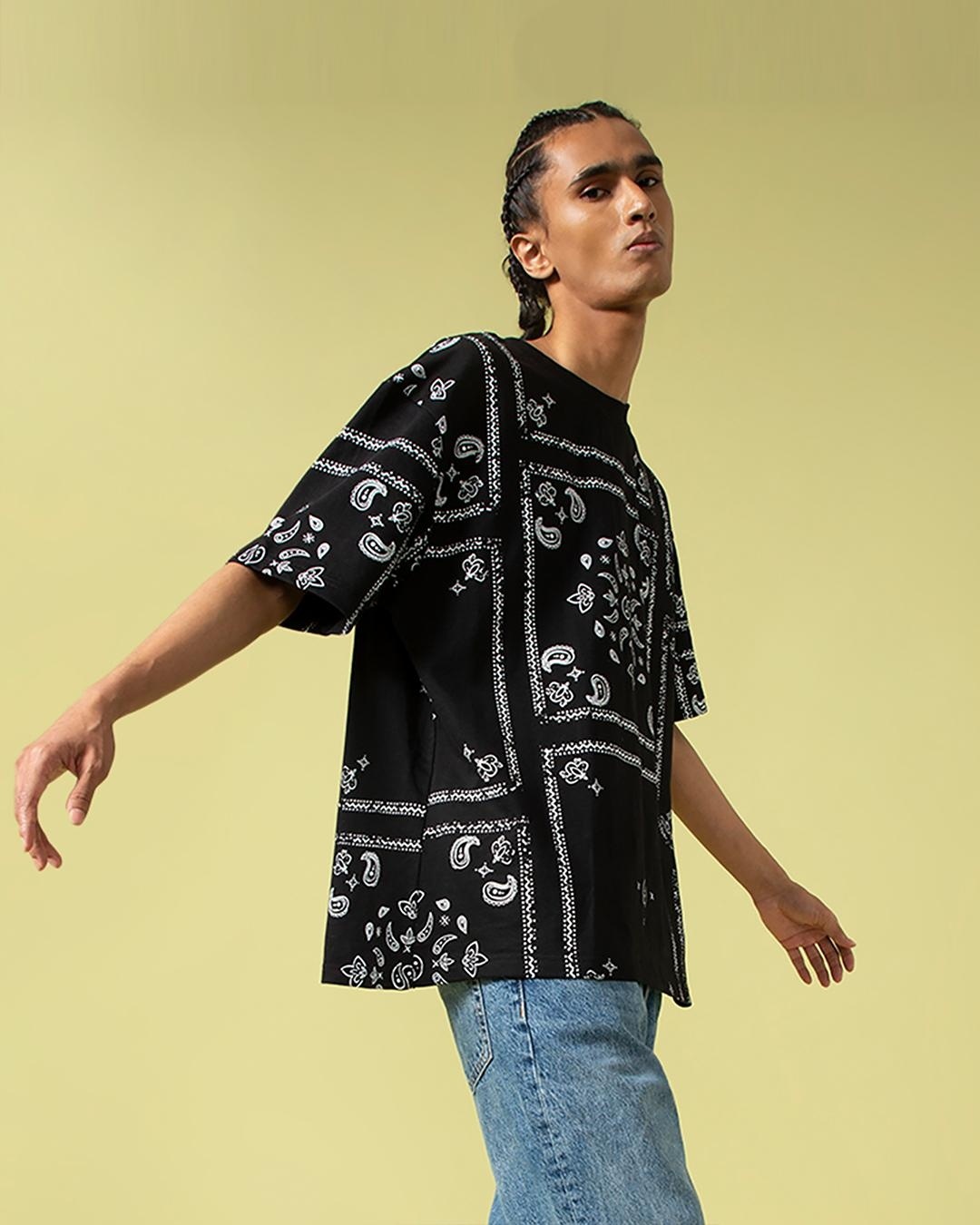 Buy Men's Black Bandana Paisley Printed Super Loose Fit Tshirt Online at Bewakoof