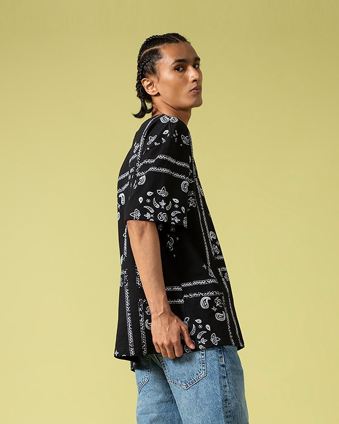 Buy Men's Black Bandana Paisley Printed Super Loose Fit Tshirt Online at Bewakoof