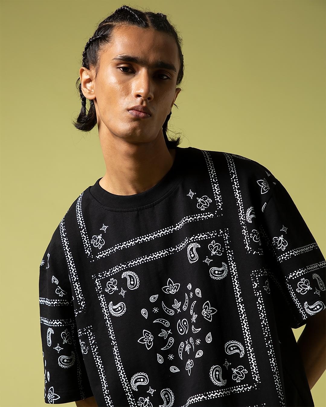 Buy Men's Black Bandana Paisley Printed Super Loose Fit Tshirt Online at Bewakoof