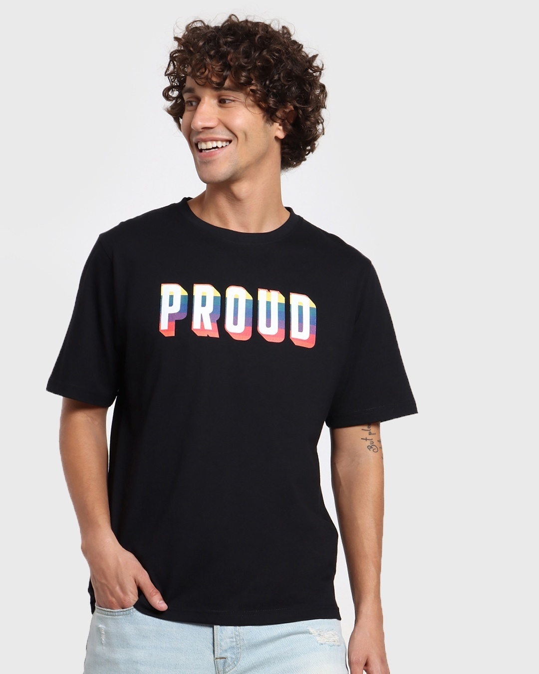 Shop Men's Black Proud Typography Plus Size Oversized T-shirt-Front
