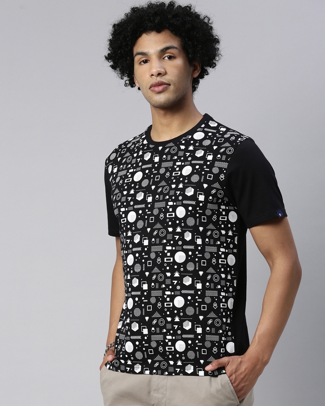 Shop Men's Black Regular Fit Printed T-shirt-Design