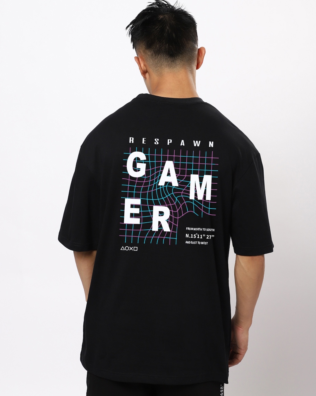 Shop Men's Black Respawn Gamer Typography Oversized Fit T-shirt-Design