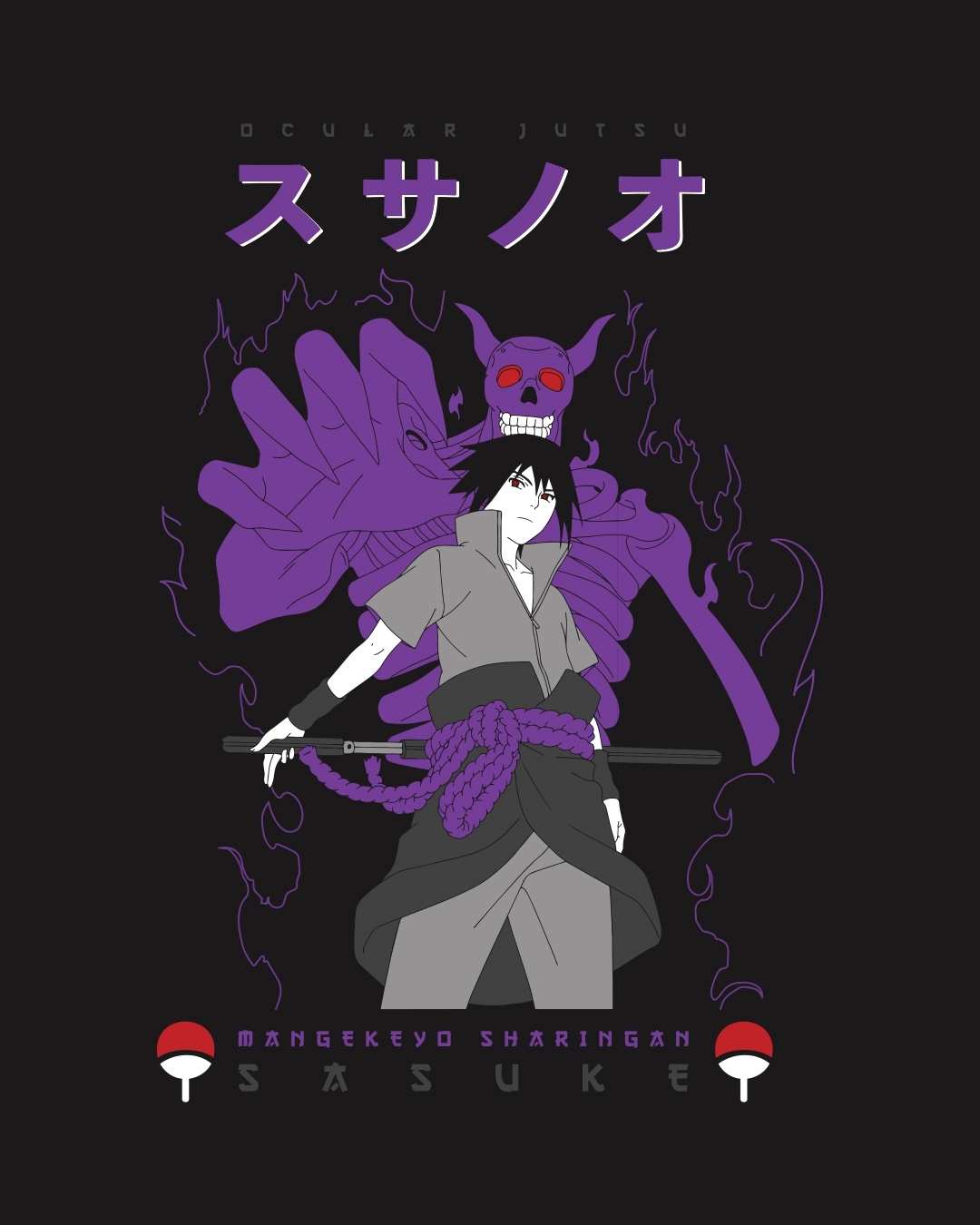 Shop Men's Black Sasuke X Susano Graphic Printed T-shirt-Full