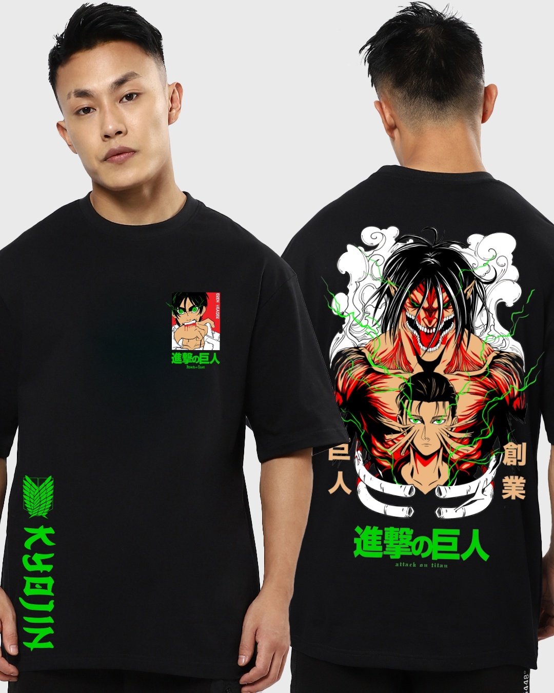 Men's Black Setsuritsu Kyojin Graphic Printed Oversized T-shirt