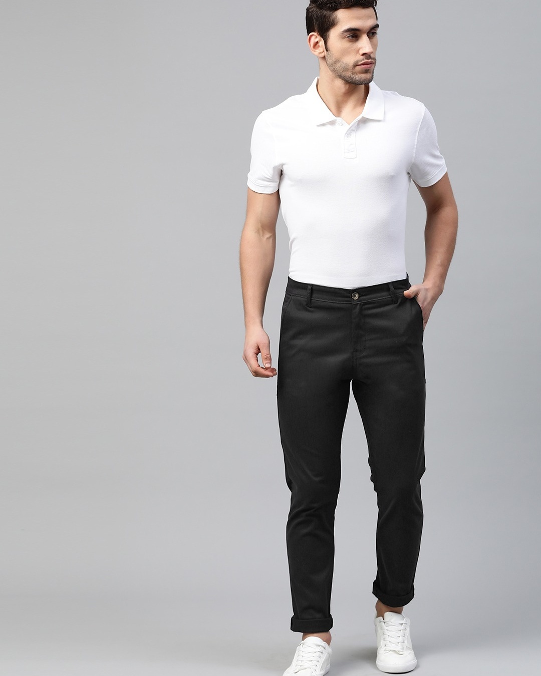 Shop Men's Black Slim Fit Chinos-Front