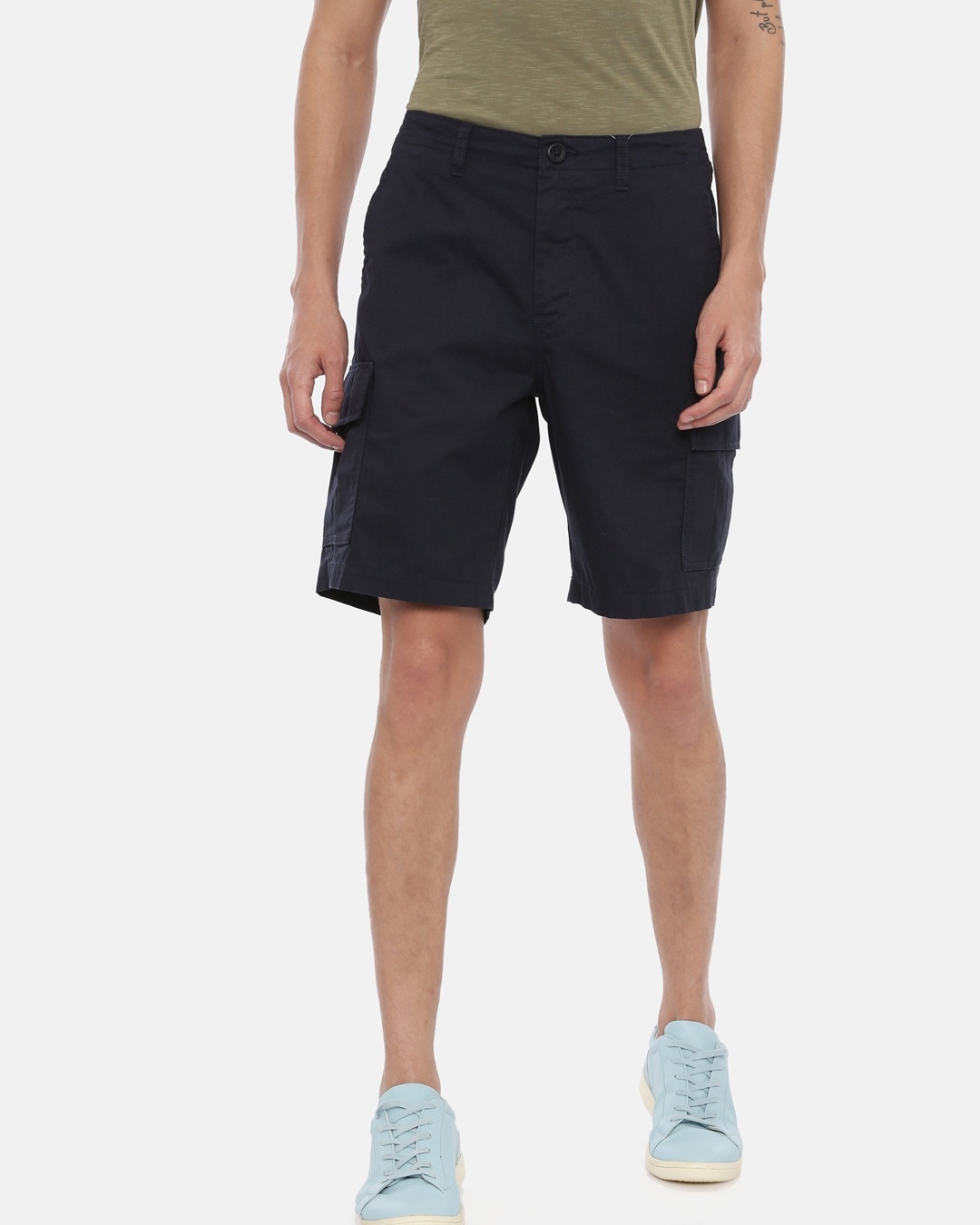 Shop Men's Black Slim Fit Cotton Shorts-Front