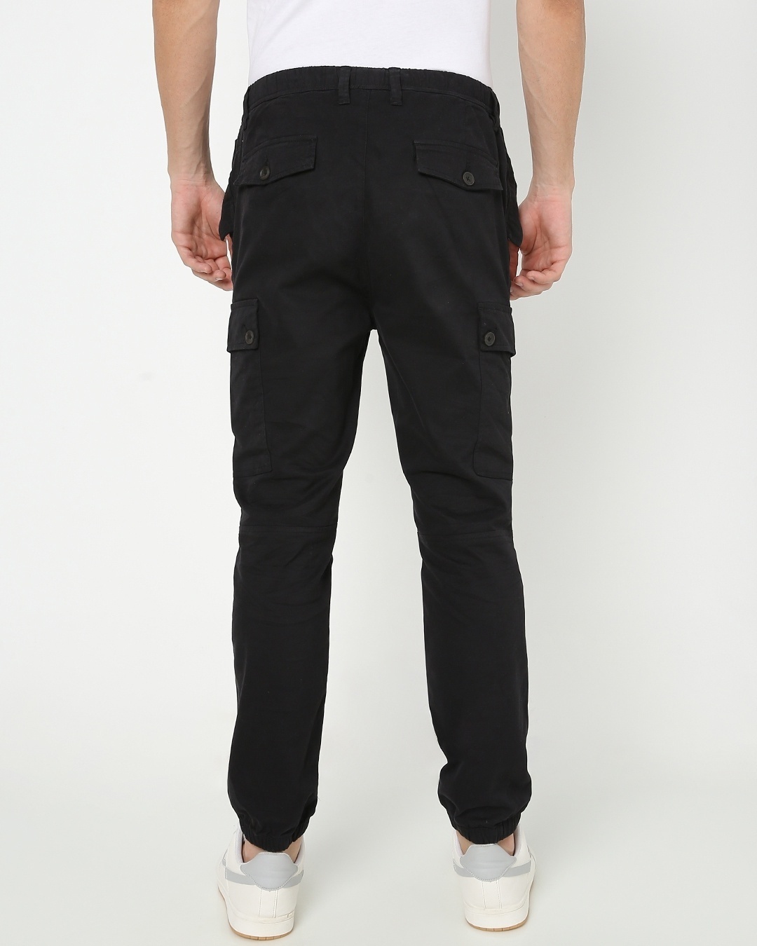 Shop Men's Black Snap Pocket Cargo Pants-Full