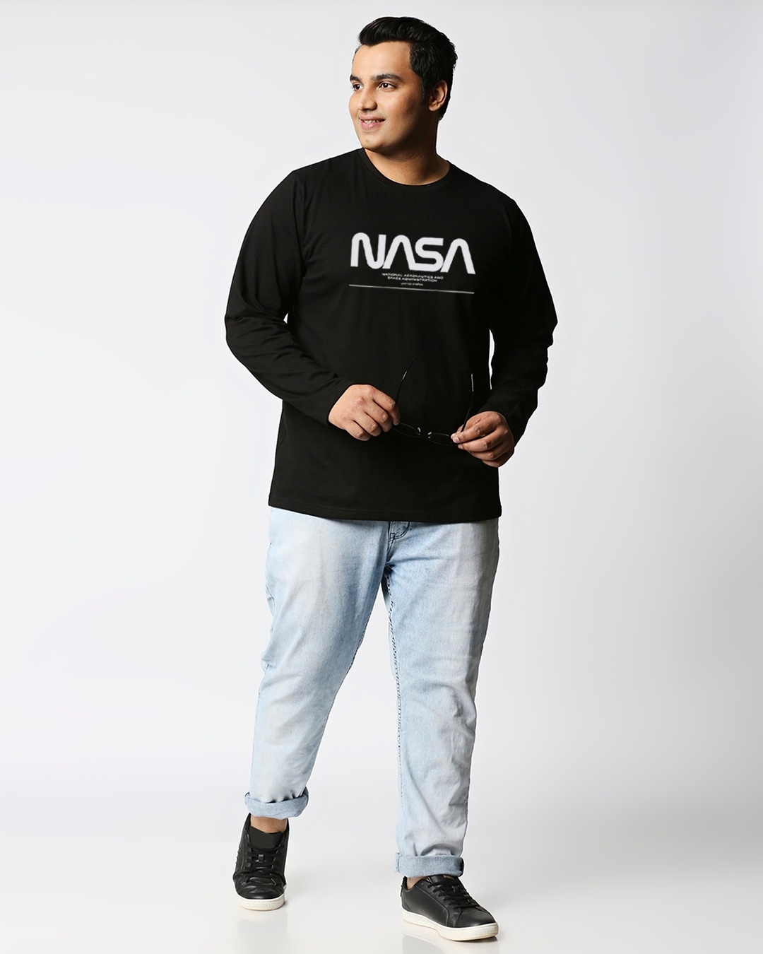 Shop Men's Black Spaced NASA Plus Size T-shirt-Full