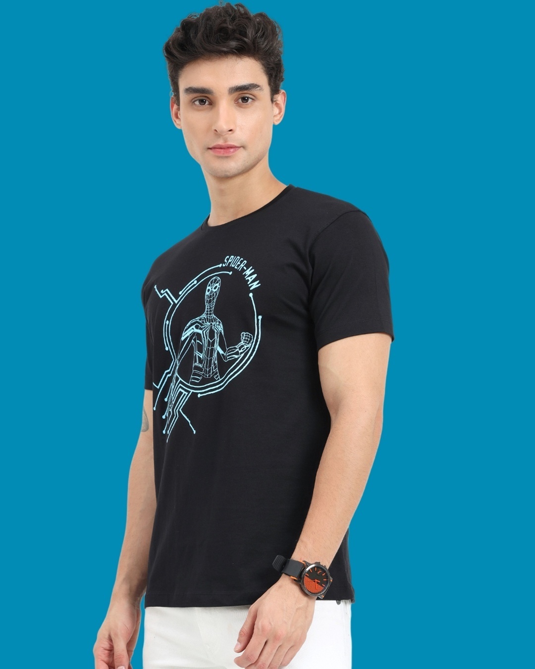 Shop Men's Black Spider Man Graphic Printed T-shirt-Full