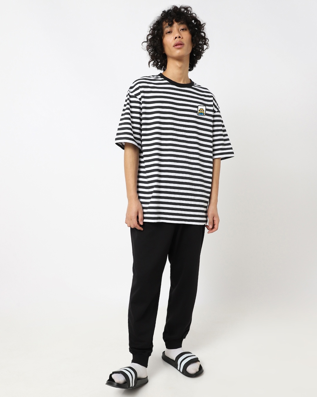 Shop Men's Black Stripe Minion Relaxed Fit T-shirt-Design