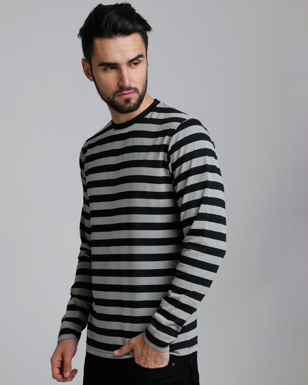Shop Men's Black Striped T-shirt