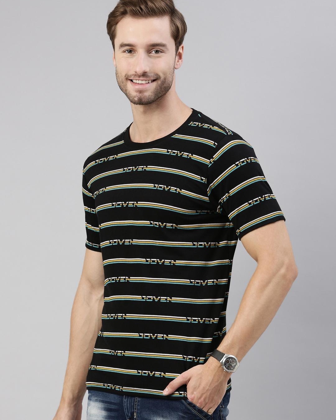 Buy Men's Black Striped T-shirt for Men Black Online at Bewakoof