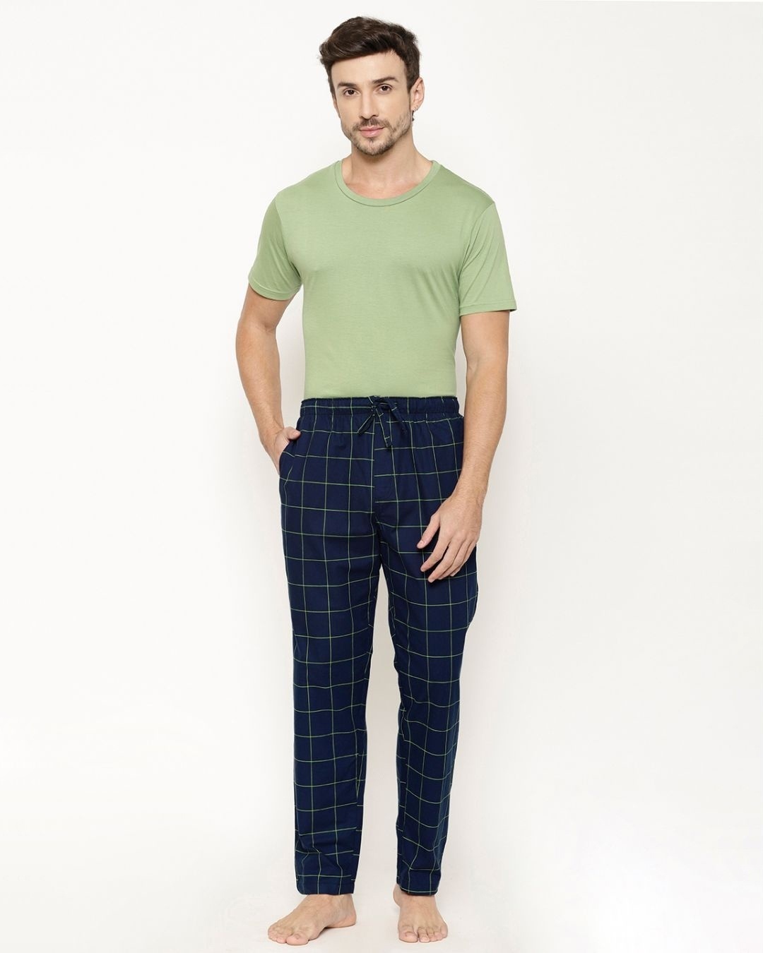 Shop Men's Black Super Combed Cotton Checkered Pyjama (Pack of 2)