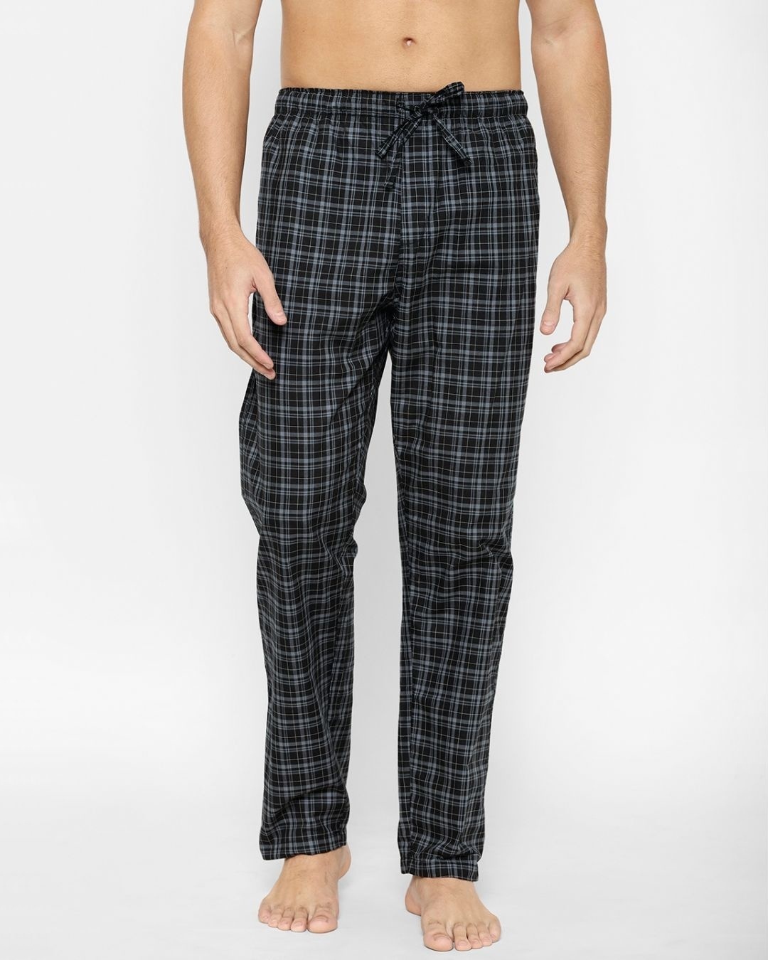 Buy Men's Black Super Combed Cotton Checkered Pyjama (Pack of 2) Online ...