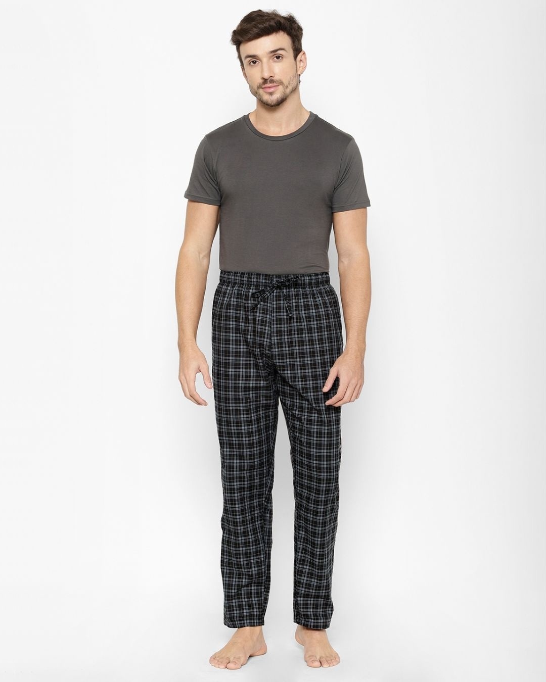 Shop Men's Black Super Combed Cotton Checkered Pyjama (Pack of 2)