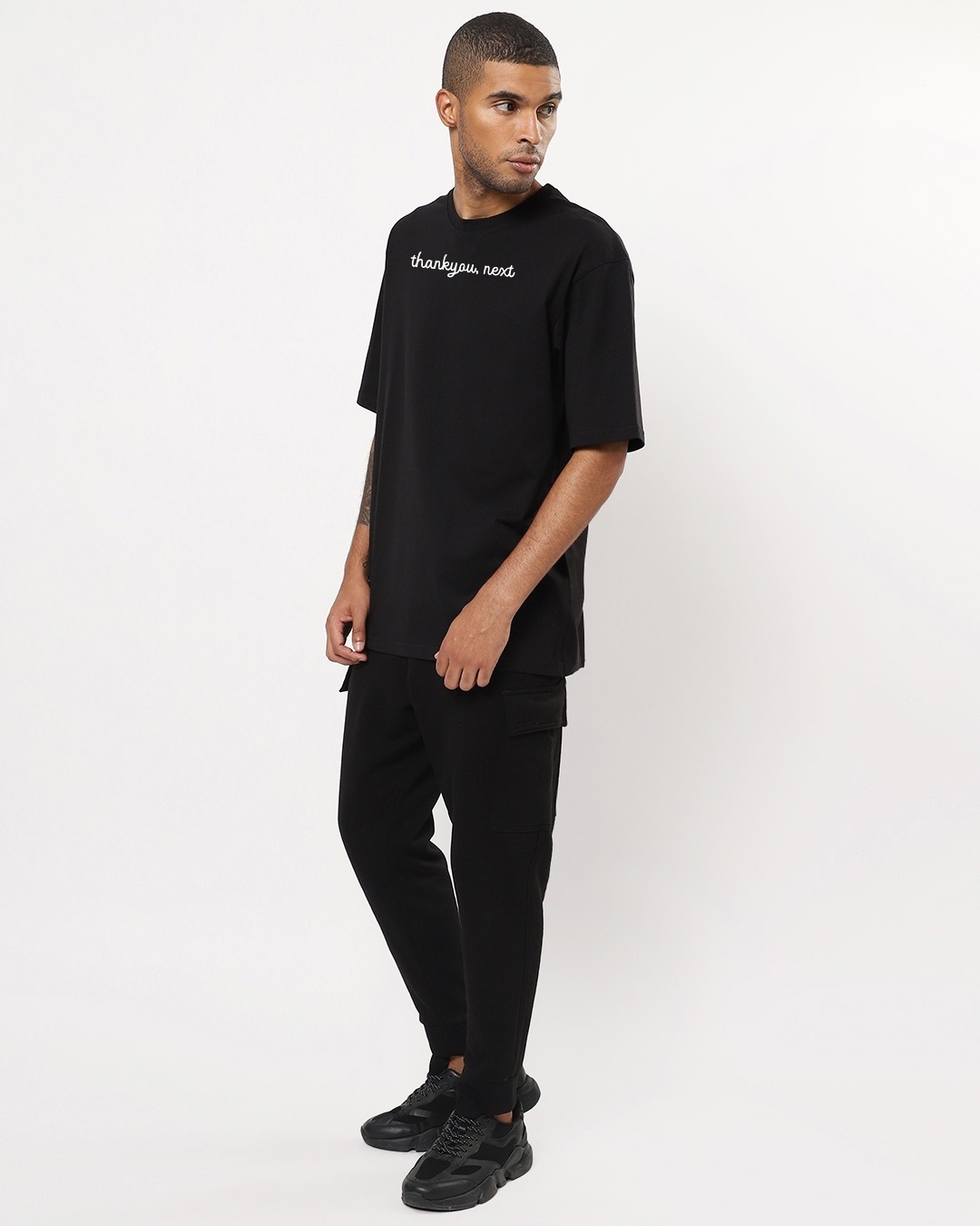 Buy Men's Black Thank You Typography Oversized T-shirt Online at Bewakoof