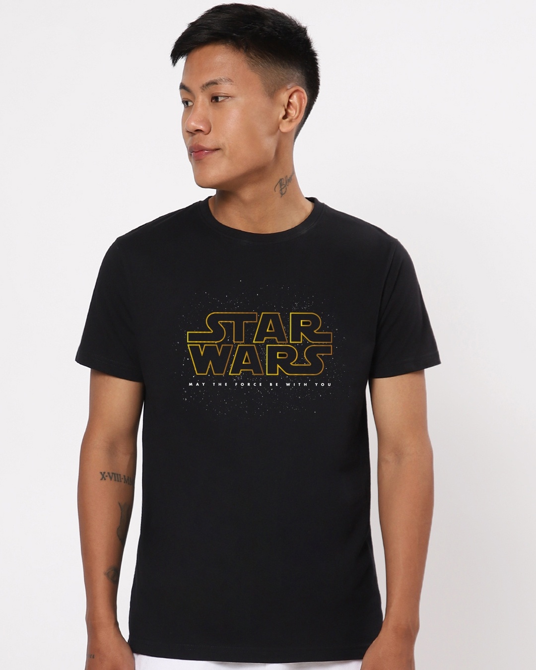 Shop Men's Black The Force Typography T-shirt-Front