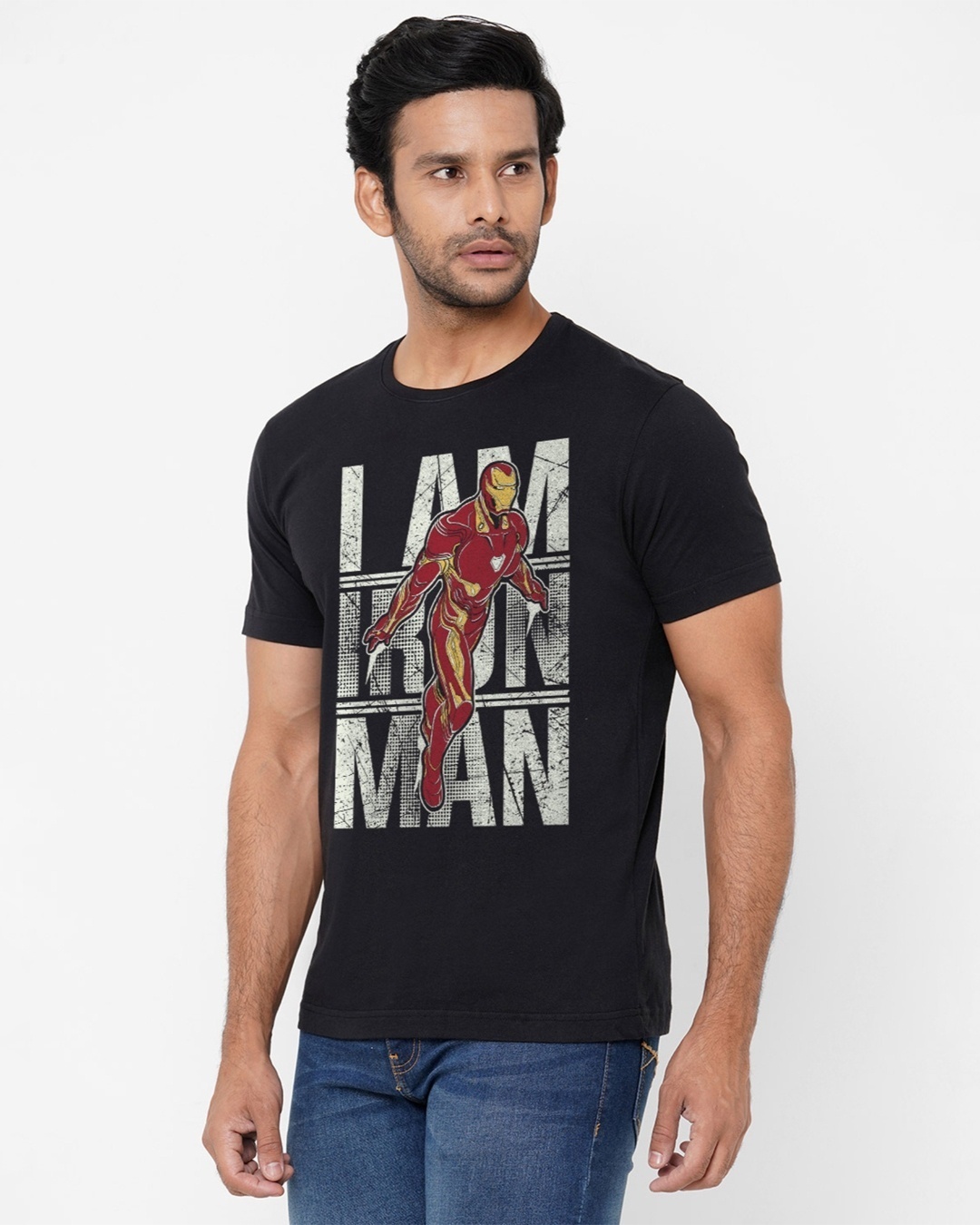 Shop Men's Black The Invincible Iron Man Marvel Official Typography Cotton T-shirt-Back
