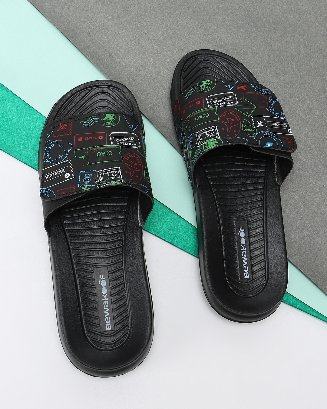 Buy Men's Black Relax Printed Adjustable Strap Comfysole Sliders Online in  India at Bewakoof