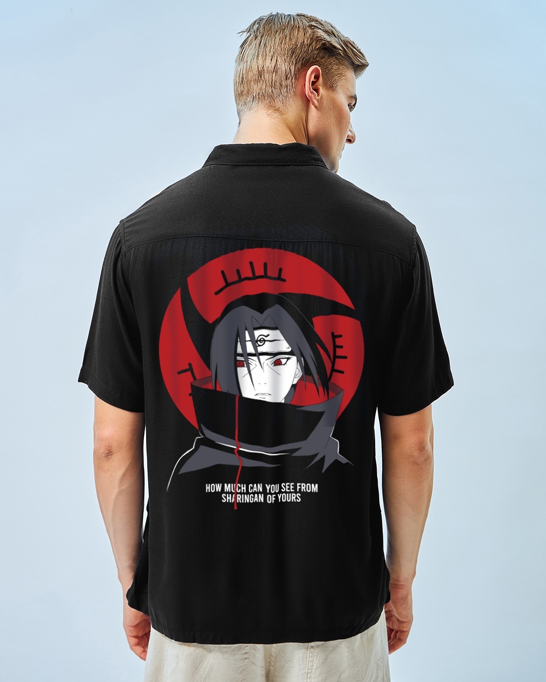 Men's Black Uchiha Slayer Graphic Printed Oversized Shirt