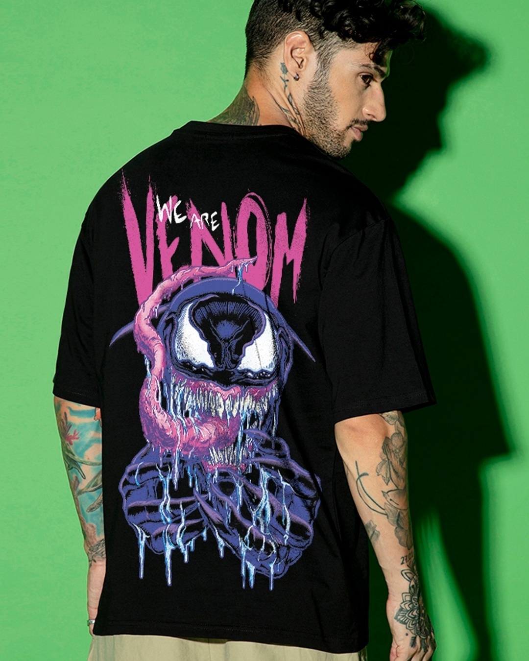 Men's Black Venomized Graphic Printed Oversized T-shirt