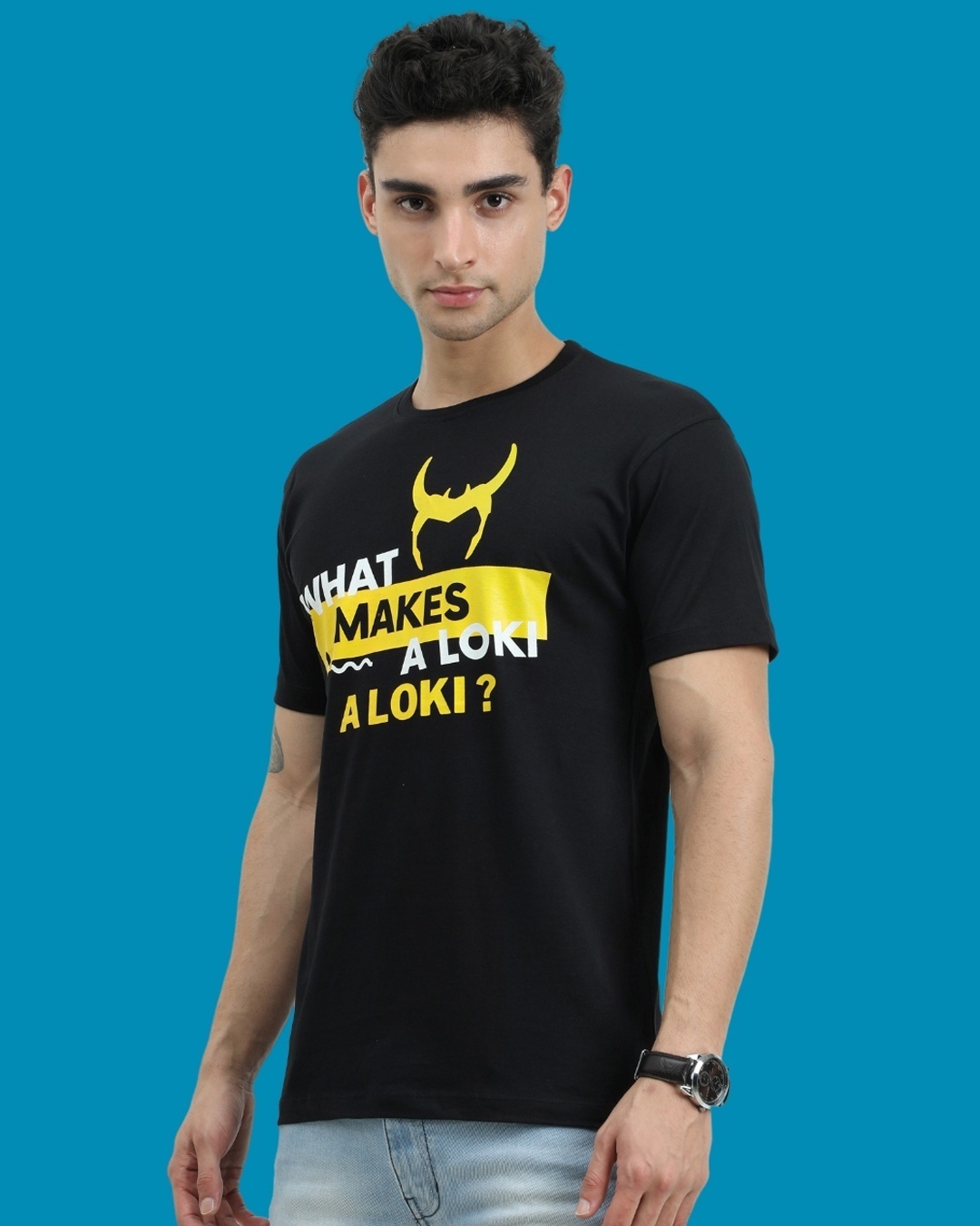 Shop Men's Black What Makes A Loki Typography T-shirt-Full