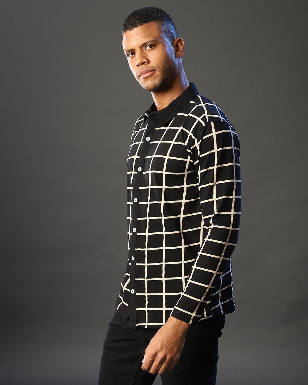 Shop Men's Black & White Checkered Regular Fit Shirt-Design