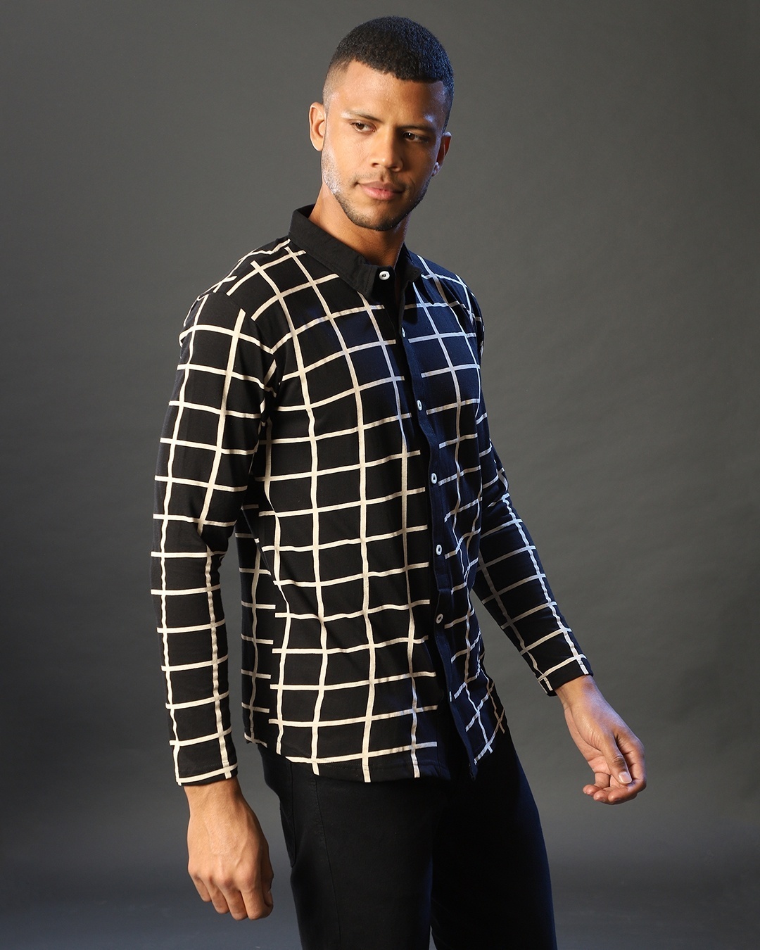 Shop Men's Black & White Checkered Regular Fit Shirt-Full