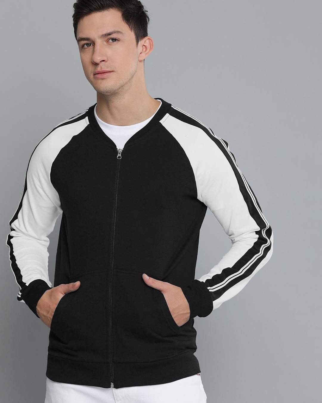 Buy Men's Black & White Color Block Jacket for Men Black Online at Bewakoof