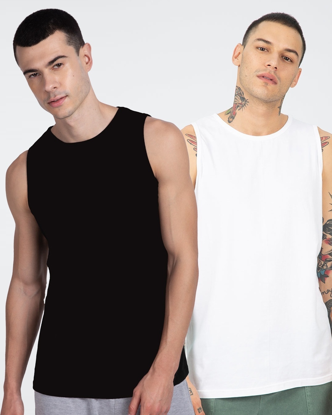 Shop Men's Black & White Plain Vest (Pack of 2)-Front