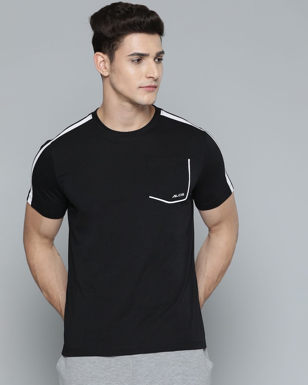 Buy Men's Black & White Slim Fit Cotton T-shirt for Men Black Online at ...