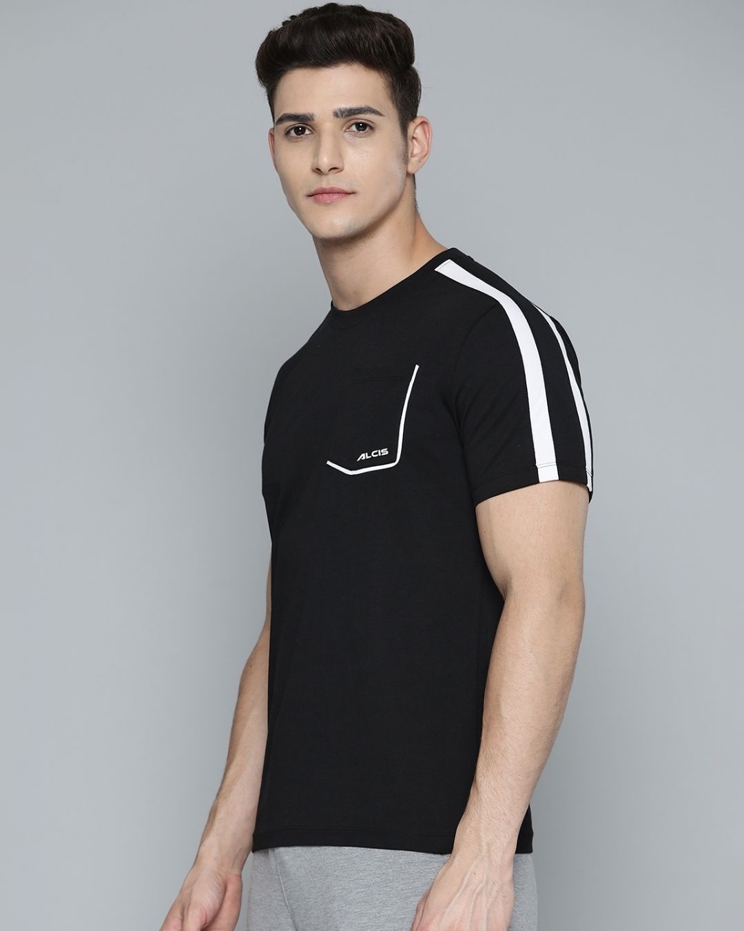 Buy Men's Black & White Slim Fit Cotton T-shirt for Men Black Online at ...
