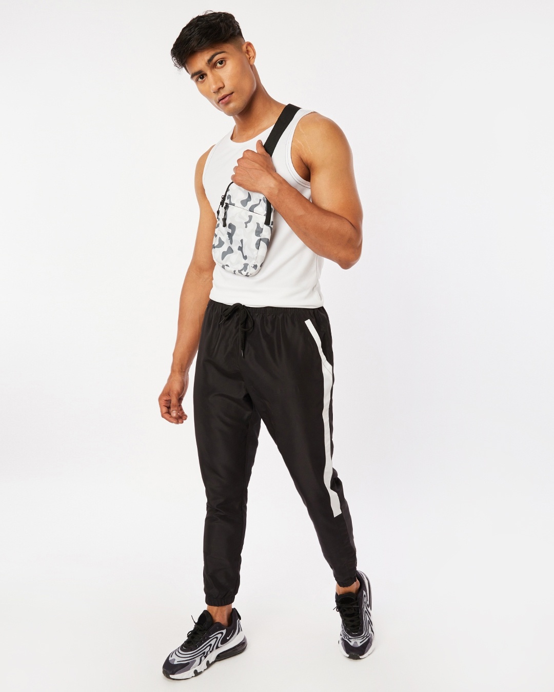 Shop Men's Black & White Training Joggers-Full