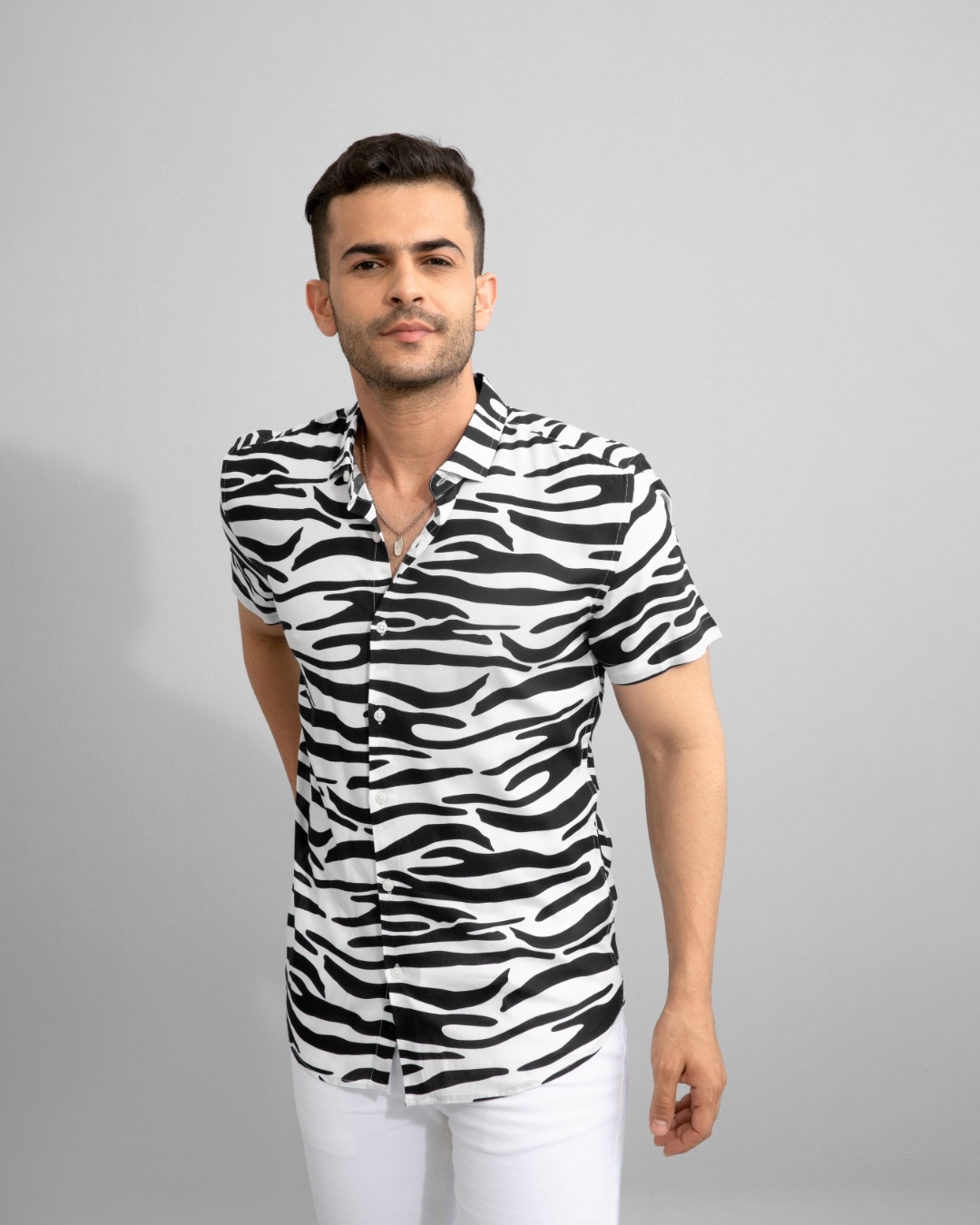 Buy Men's Black & White Zebra Print Cotton Shirt for Men Black Online