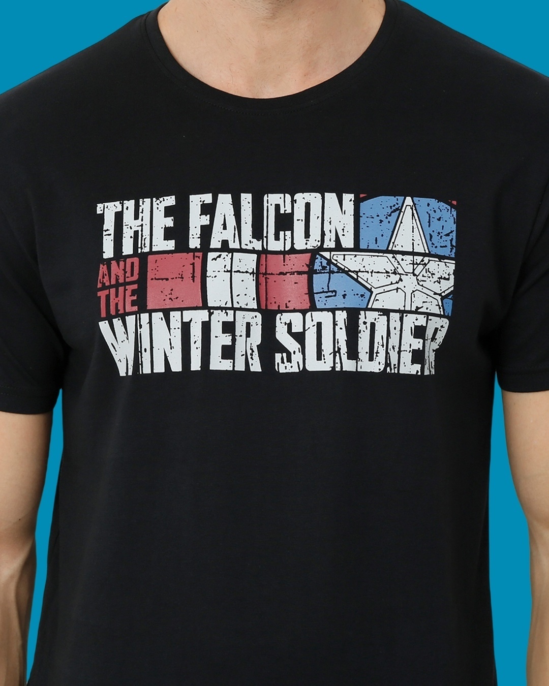 Shop Men's Black Winter Soldier and Falcon Typography T-shirt