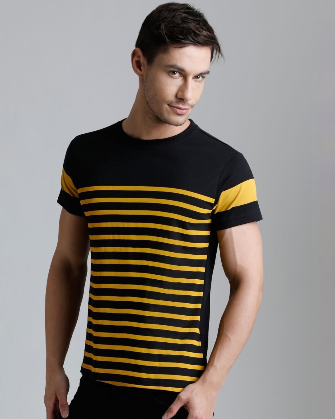 Shop Men's Black & Yellow Striped T-shirt
