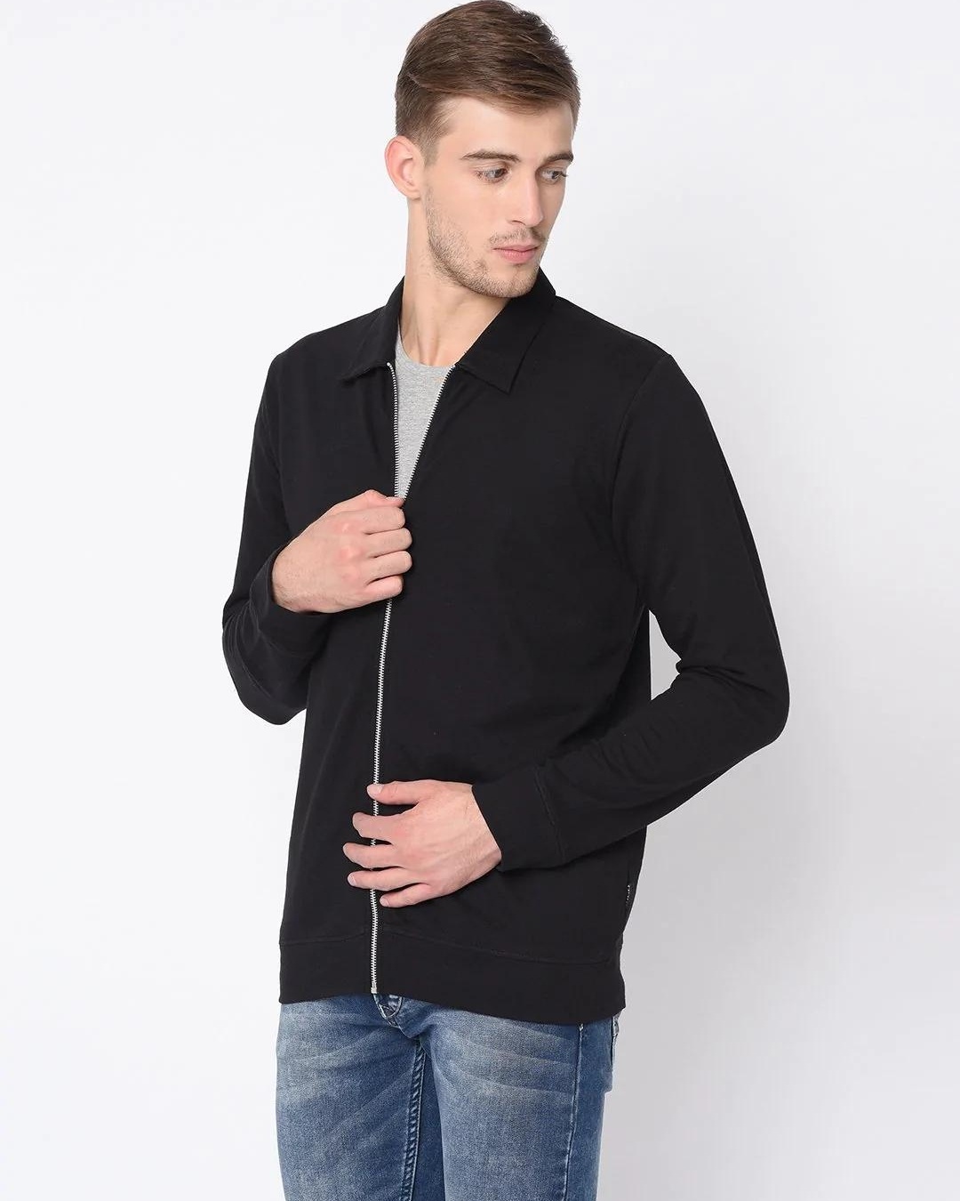 Shop Men's Black Zipped Jacket-Back