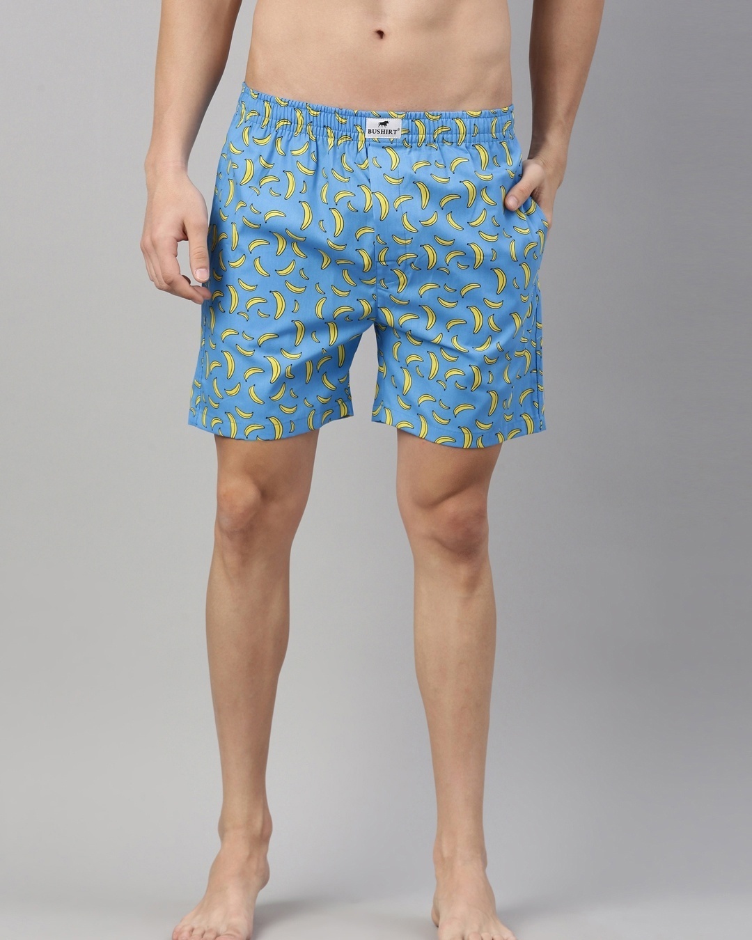 Shop Men's Blue All Over Banana Printed Cotton Boxers-Front