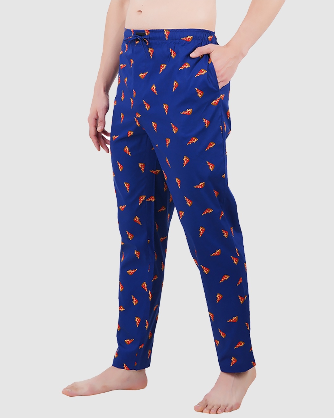 Shop Men's Blue All Over Pizza Printed Pyjamas-Back
