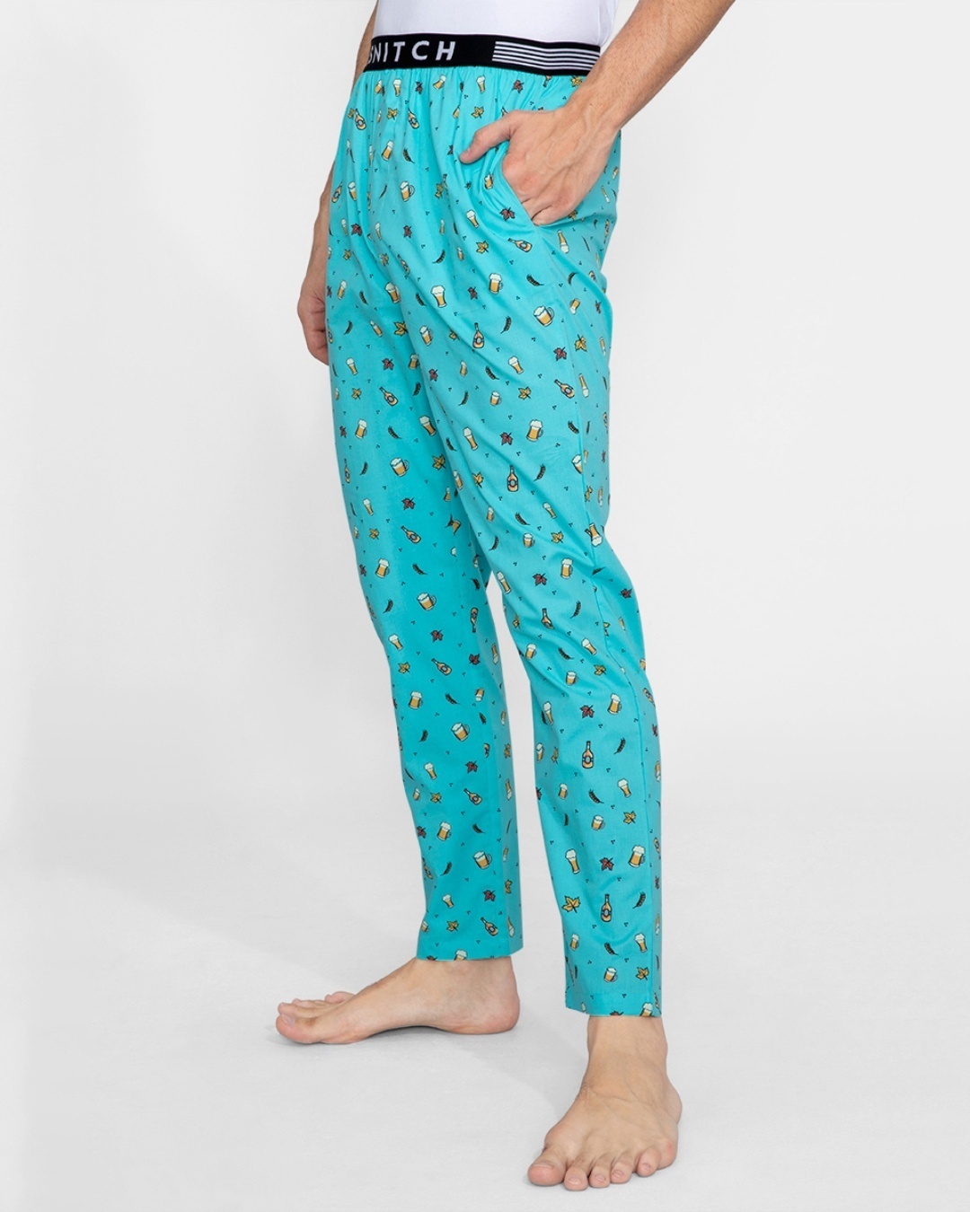 Shop Men's Blue All Over Printed Cotton Pyjamas-Back