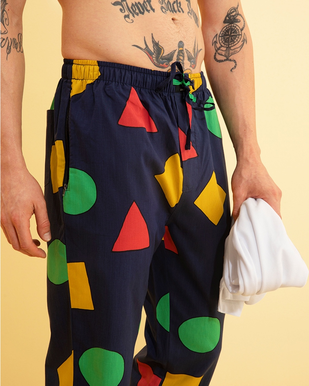 Shop Men's Blue All Over Shapes Printed Slim Fit Pyjamas-Full