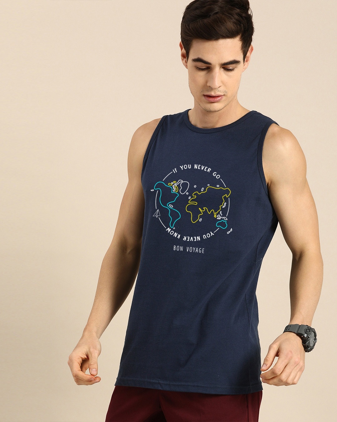 Shop Men's Blue Around The world Graphic Printed Vest-Front