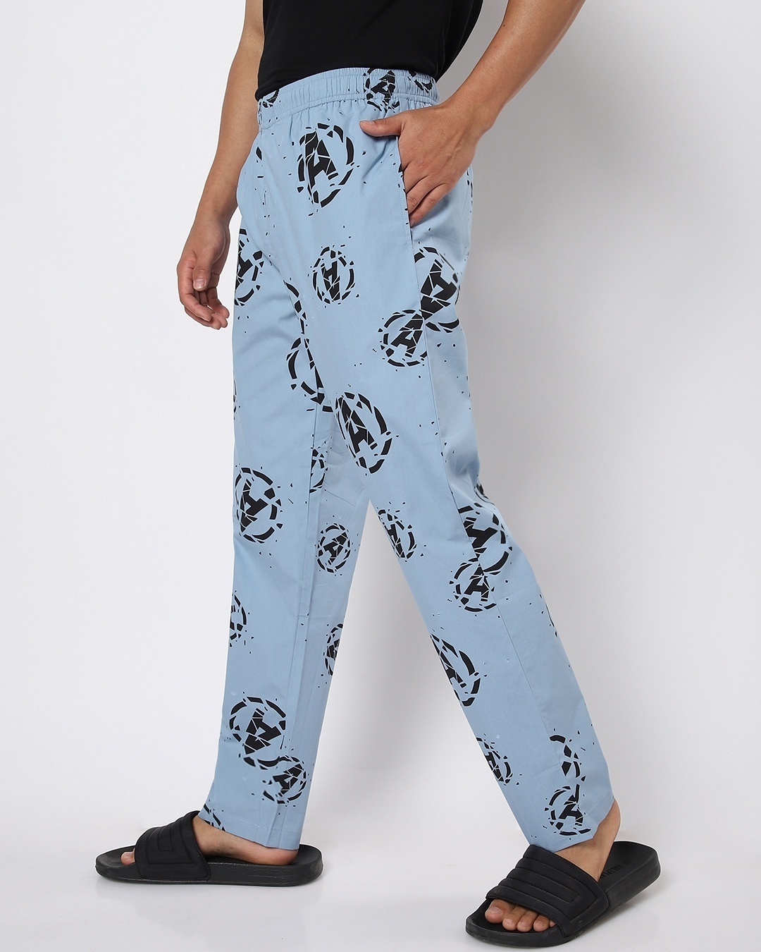 Shop Men's Blue Avengers Broken Logo Printed Pyjamas-Back