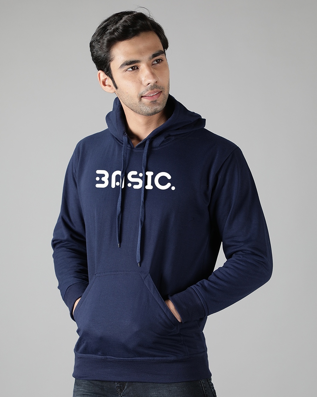 Shop Men's Blue Basic Hoodie Sweatshirt-Back