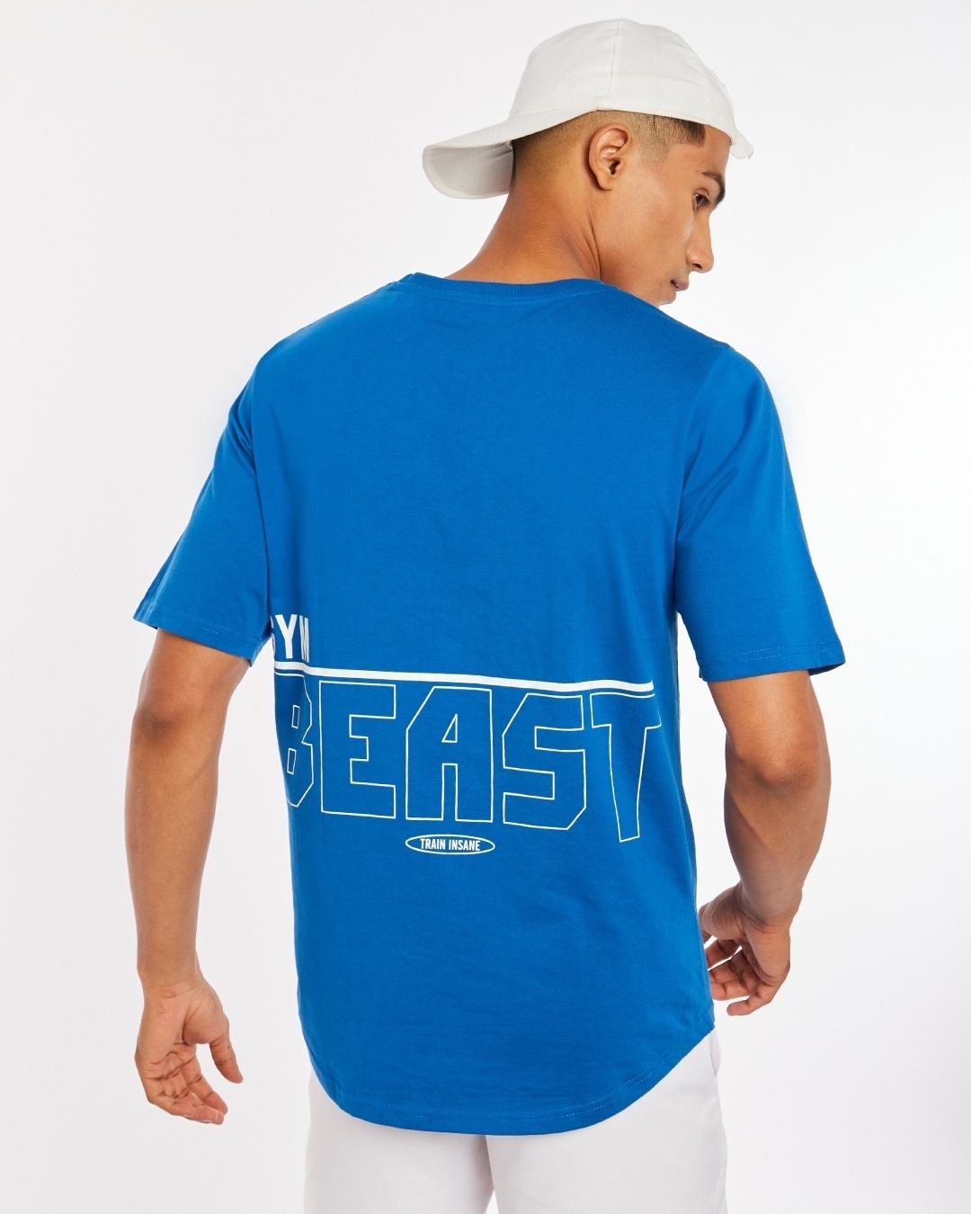 Shop Men's Blue Beast Typography Oversized Fit T-shirt-Full