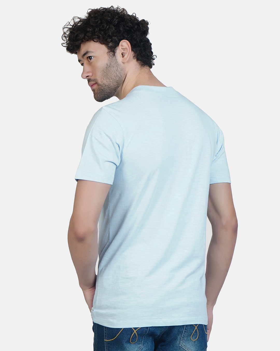 Shop Men's Blue & Beige Henley Cotton T-shirt (Pack of 2)-Full